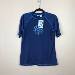 Kanu surf rash guard T-shirt blue floral Sz Large